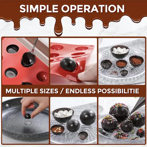 Vista 4 de Moldes de silicona para bombas de chocolate caliente de 24 agujeros, 2 paquetes de mini moldes de semiesfera de 1 pulgada de media esfera para hacer