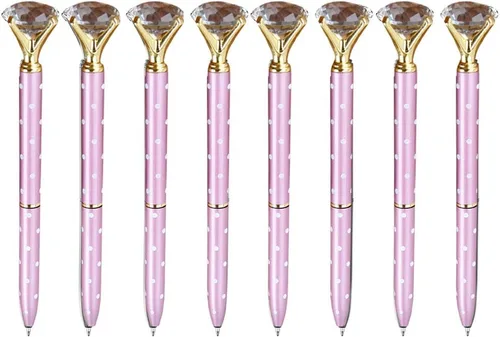 Vista 16 de Goclothod 8 unids bolígrafo Big Diamond Crystal Metal bolígrafos tinta negra bolígrafo champán