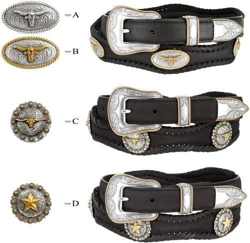 Vista 5 de Longhorn SteerGold Star Conchos Ranger Cinturón Western Cowboy Cowgirl Cuero Genuino Cinturón Trenzado, Tamaño Hasta 60 pulgadas