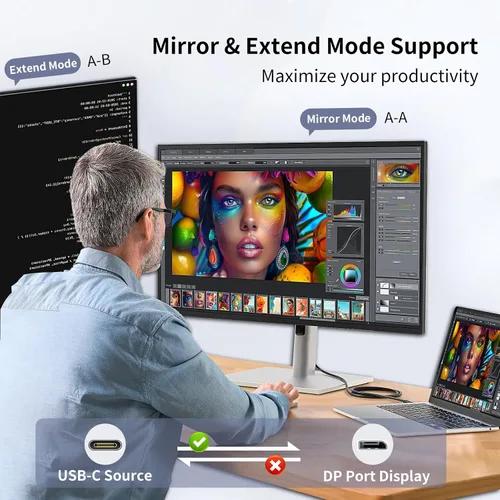 Vista 5 de Cable USB C a DisplayPort de 3.3 pies, 8K a 60 Hz 4K a 240 Hz unidireccional Thunderbolt 3/4/5 a DisplayPort cable USB C a DP compatible con MacBook