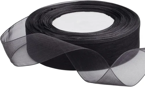 Vista 2 de Hapeper Cinta de gasa de organza transparente de 1 pulgada, 50 yardas/rollo (negro)