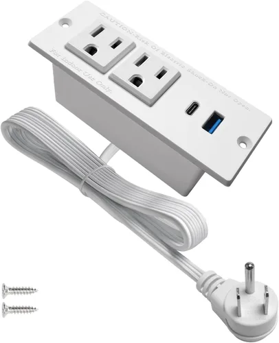 Vista 9 de Regleta de alimentación empotrable USB C, estación de alimentación de escritorio de carga rápida, 2 tomacorrientes, 2 tomas de corriente USB