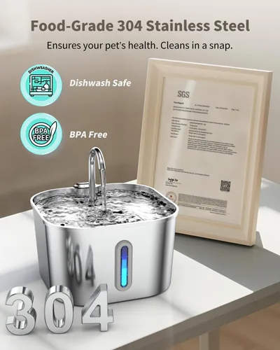 Vista 3 de Fuente de agua para gatos de acero inoxidable, fuente para gatos de 74 oz/2.2 L con bomba silenciosa, dispensador automático de agua para mascotas