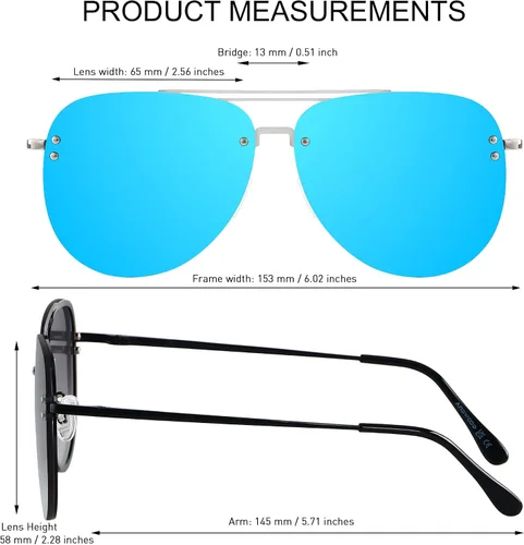 Vista 5 de ANDWOOD Gafas de sol de aviador de gran tamaño para mujeres y hombres, marco de metal sin montura grande con bisagras de resorte