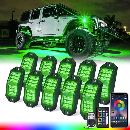 Vista 9 de Xprite - Kit de luces LED RGB bluetooth con controlador RF, luces neón multicolor intermitentes que sincronizan con la música para vehículos
