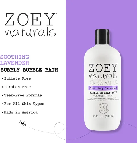 Vista 2 de Zoey Naturals - Baño de burbujas calmante de lavanda para niños y bebés, jabón hidratante sin lágrimas para niños pequeños con aloe y aceite