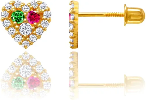 Vista 2 de 14kt oro macizo Kids Corazón Stud Screwback arete