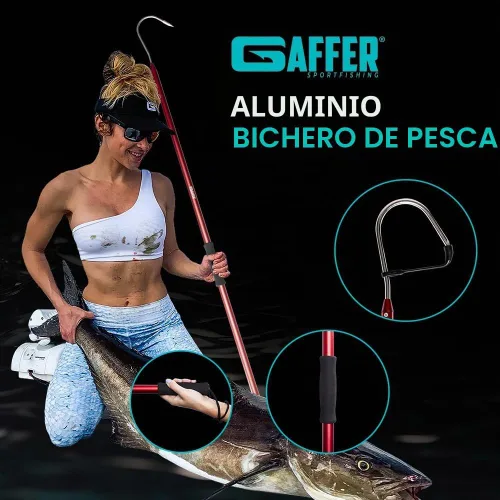 Vista 2 de GAFFER SPORTFISHING Aluminum Fish Gaff Hook Lightweight Fishing Pole with Sharp Stainless Steel Spear Hook Ergonomic Foam Grips, Secure Lanyard