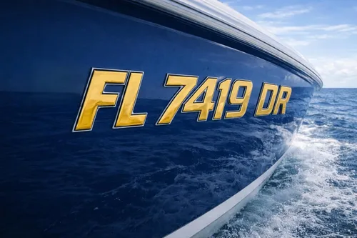 Vista 9 de Números de registro de barco 3D convexos y letras, serie deportiva (centro negro/cromado, 16)