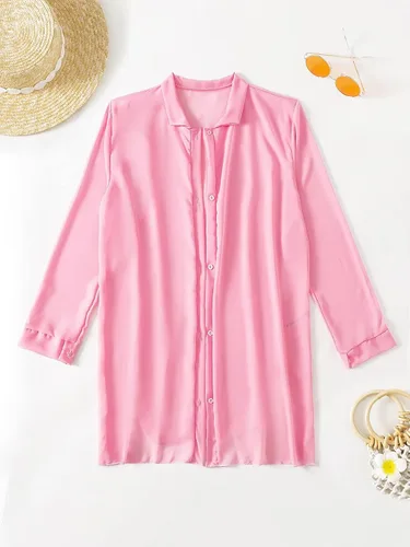 Vista 2 de SHENHE Vestido de playa de manga larga con botones para mujer, estilo kimono