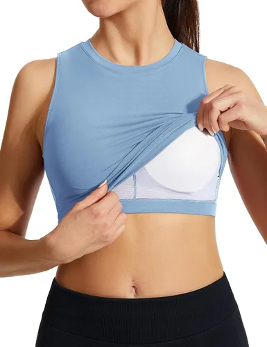 Vista 3 de Sports Bras with Removable Padded Medium Support Yoga Tank Tops Gym Running Workout Tops for Women