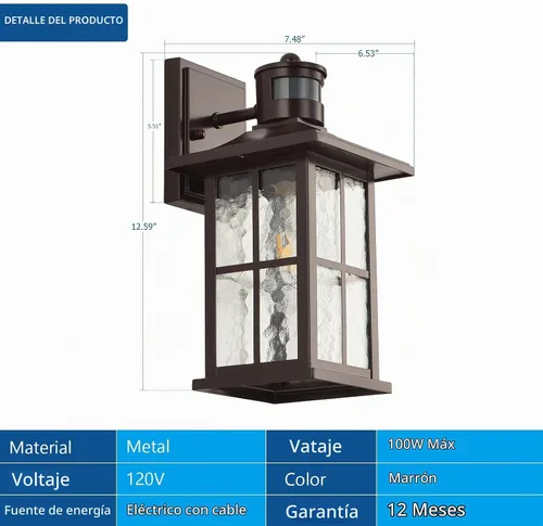 Vista 6 de Farol de pared para exteriores con sensor de movimiento, color marrón, del Marrón 1 paquete
