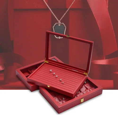 Vista 8 de Oirlv Bandeja organizadora de pulsera de cuero de lujo con tapa acrílica, vitrina de joyería, cajón de inserción, organizador de joyas para mujeres