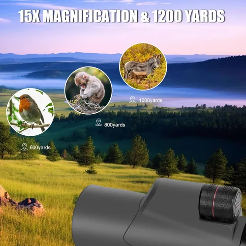 Vista 3 de Telescopio monocular de 15 x 56 para observación de aves, senderismo, camping, visión de vida silvestre, ocular ajustable, lentes totalmente