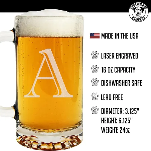 Vista 7 de Taza de cerveza de vidrio con monograma grabado de 16 onzas (letra A), regalos de cerveza personalizados de la A a la Z para hombres, Día del Padre