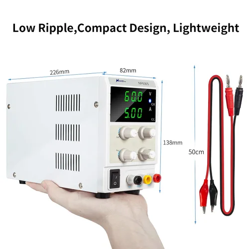 Vista 7 de Fuente de alimentación de CC variable de 60V 5A, fuente de alimentación de laboratorio de banco ajustable con pantalla LED de 3 bits, para carga