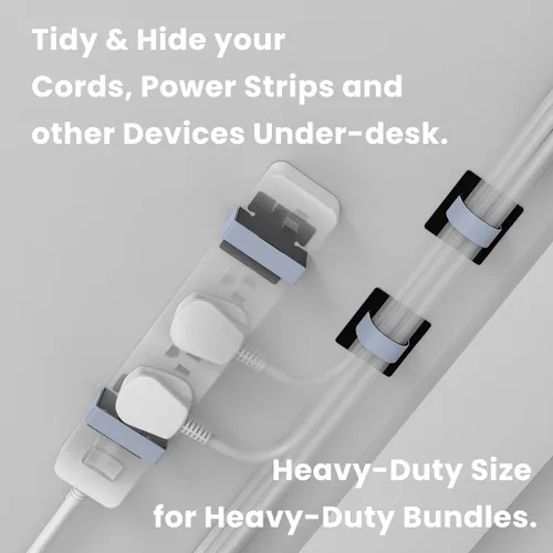 Vista 3 de Correas de gestión de cables para debajo del escritorio, correas de montaje reutilizables resistentes con respaldo adhesivo, gestión de cables
