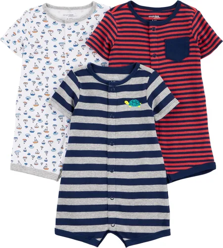 Vista 10 de Simple Joys by Carter's Baby 3-Pack Snap-up Rompers Rayas marinas/Construcción roja/Cocodrilo blanco