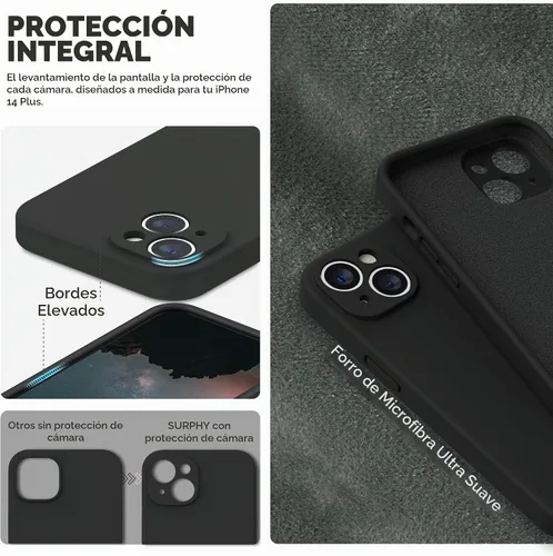 Vista 4 de SURPHY Funda para iPhone 14 Plus con Protector de Pantalla y Protección de Cámara, Funda de Teléfono de Silicona Líquida con Forro de Microfibra