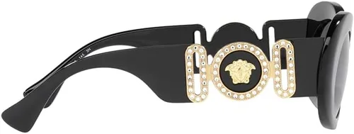 Vista 3 de Versace Gafas de sol para mujer, montura negra, lentes gris oscuro, 2.126 in