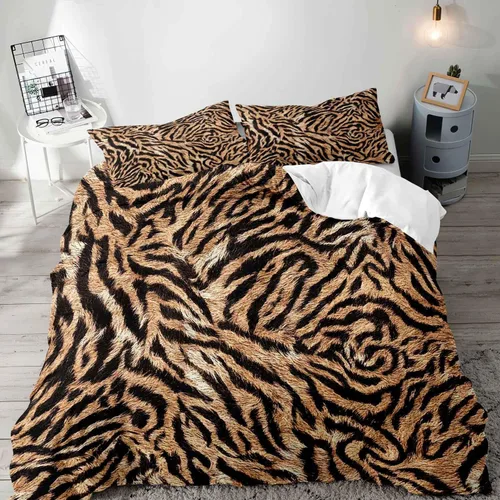 Vista 10 de LUVIVIHOME Funda de edredón de leopardo de lujo, 2 piezas, funda de edredón individual, ropa de cama con estampado de guepardo marrón, funda