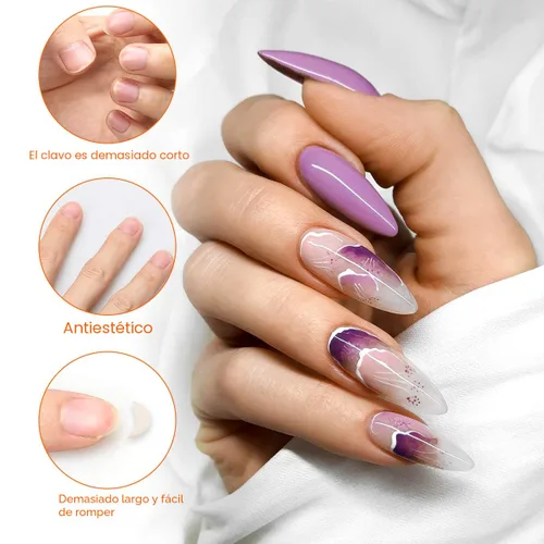 Vista 4 de 200 formas de uñas para gel constructor, formas de extensión de uñas autoadhesivas AHIER para bricolaje en casa, suministros profesionales de arte