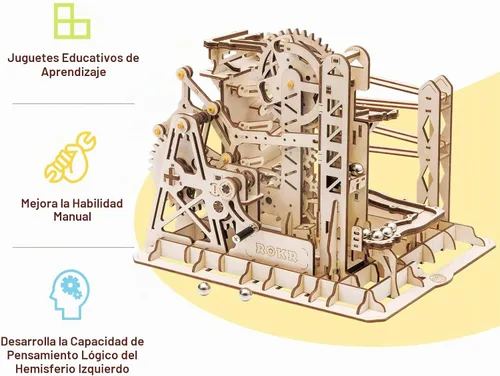 Vista 3 de ROKR Marble Run - Rompecabezas de madera 3D, kits de construcción de modelos para adultos, proyecto educativo, rompecabezas de cerebro, manualidades