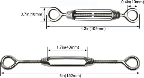 Vista 2 de Penta Angel M4/M5/M6 tensores de doble ojo 304 de acero inoxidable