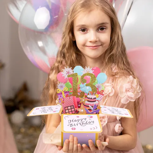Vista 5 de CIEHER Tarjeta desplegable de cumpleaños número 13 para adolescentes, tarjeta de felicitación 3D única, regalos de cumpleaños para niñas y niños