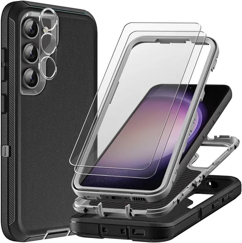 Vista 7 de Funda para Samsung Galaxy S23 con 2 protectores de pantalla de vidrio templado y 1 protector de lente de cámara, 3 en 1 resistente a prueba