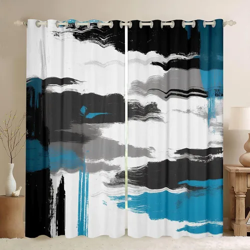 Vista 9 de Cortinas opacas abstractas de 30 % a 50 % geométricas para dormitorio, sala de estar, decoración de línea a rayas, cortinas con aislamiento térmico
