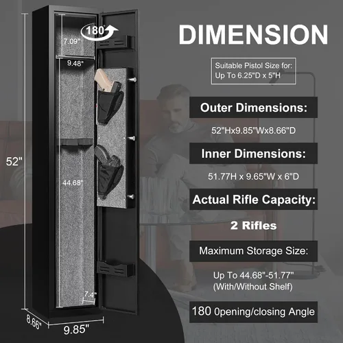 Vista 2 de Marcree Caja fuerte para armas 1-2, gabinete de armas para rifles y pistolas con sistema de alarma, acceso rápido de 180°, caja fuerte digital