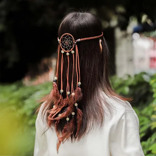 Vista 7 de Outyua Thurquoise Bohomian - Tocado de plumas largas de plumas gitanas nativas de pavo real, diadema ajustable de plumas