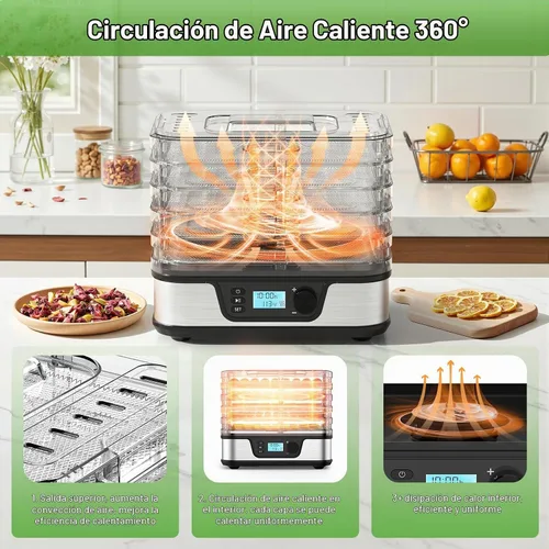 Vista 2 de Electactic Deshidratador de alimentos de 5 bandejas con temporizador de 72