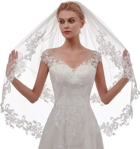 Vista 4 de EllieHouse Mujer Corto, 2 Encaje Boda Nupcial velo con peine, L24