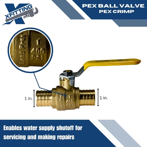 Vista 7 de XFITTING Paquete de 10 válvulas de bola Pex Barb de 1 pulgada, mango amarillo, válvula de bola Pex de puerto completo, latón