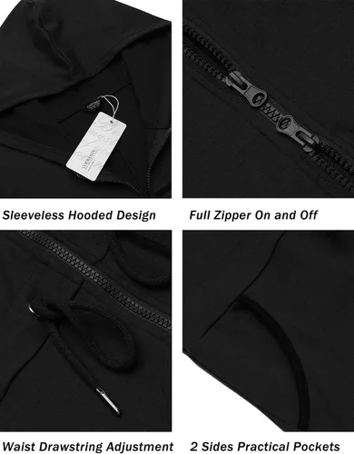 Vista 5 de COOFANDY Enterizo de una pieza para hombre casual a la moda cómodo sin mangas ajustado con cremallera con bolsillos
