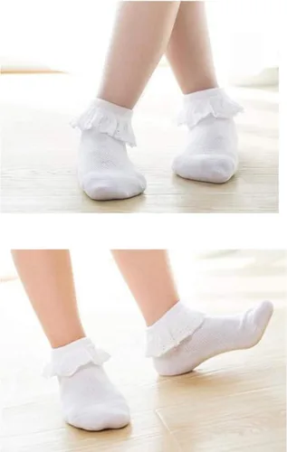 Vista 7 de Twtility - Calcetines de encaje con volantes y ojales para bebé y niña, de algodón, con volantes