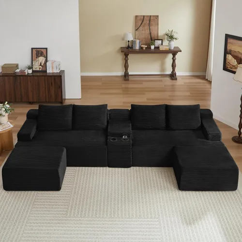 Vista 4 de Sofás seccionales en forma de U de gran tamaño de 141 pulgadas con consola de almacenamiento para sala de estar, sofá y sofá simétrico con otomanas