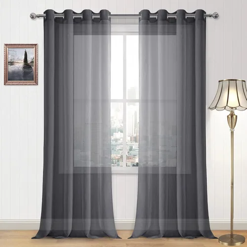 Vista 35 de DWCN Cortinas traslúcidas color verde frijol para sala de estar y dormitorio - Cortinas voile con aspecto de lino sintético con ojales en la parte