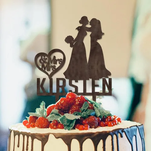 Vista 10 de Decoración para tarta de boda con silueta lesbiana del mismo sexo, decoración para tartas de compromiso para ella y ella, decoración para tartas