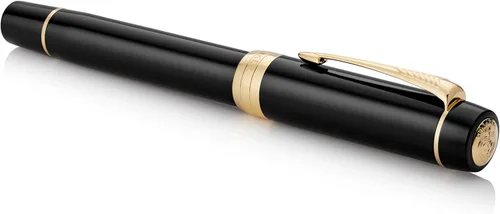 Vista 3 de Pluma estilográfica Parker Prestige, cincelada, de rutenio, fina (1931333), Negro/Dorado (Classic Black with Gold Trim) M
