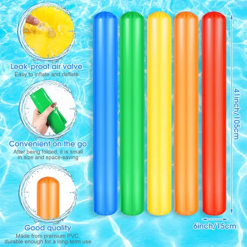 Vista 2 de Palos inflables para piscina de 41.3 pulgadas, fideos de natación de PVC, coloridos fideos inflables para piscina, adultos, flotadores, fideos