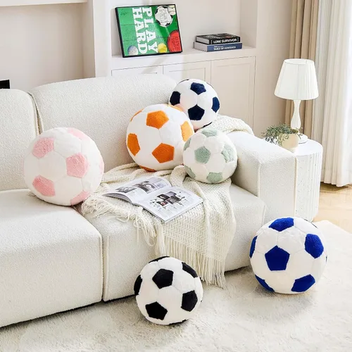 Vista 4 de XVTRU Almohada de fútbol de la Copa del Mundo, almohada estética para decoración del hogar, almohadas de felpa redonda para pelota de fútbol