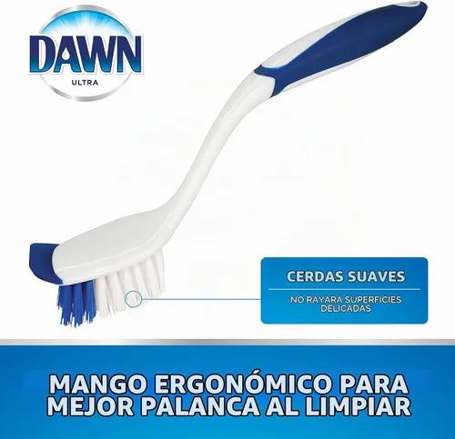 Vista 4 de Dawn Cepillo para platos con cerdas de nailon suave y raspador, azul/blanco