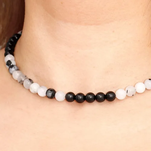Vista 9 de Jewever Gargantillas de cristal con cuentas de obsidiana negracuarzo rutilado para mujeres y hombres con cristales curativos de energía unisex