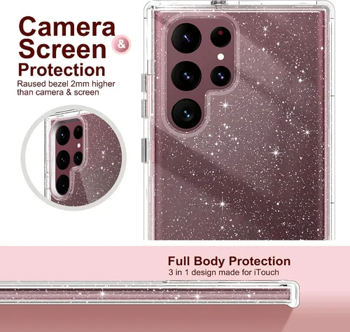 Vista 5 de ULAK Funda resistente compatible con Galaxy S22 Ultra 5G, purpurina transparente Funda transparente a prueba de golpes para Galaxy S22 Ultra 5G