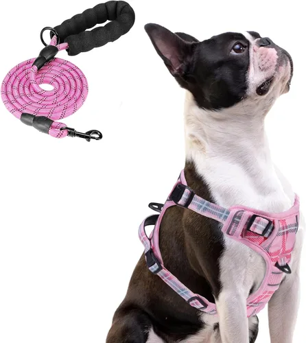 Vista 48 de PUPTECK Arnés táctico sin tirones para perro, tamaño mediano, arnés reflectante ajustable con asa para perro, de fácil control, cómodo y suave
