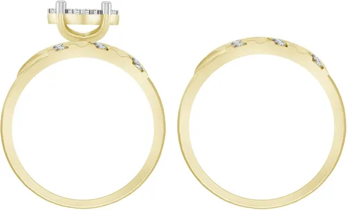 Vista 4 de Eternal Bliss 110 cttw Anillo de compromiso de boda con forma marquesa de diamante natural redondo en oro amarillo sólido de 10 quilates