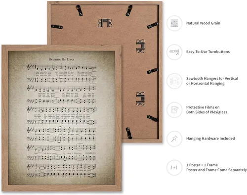 Vista 2 de Monem Art - Póster de partitura de música vintage, impresión de himno retro, regalo para músico, amigo, porque él vive, himno, verso, inspirador